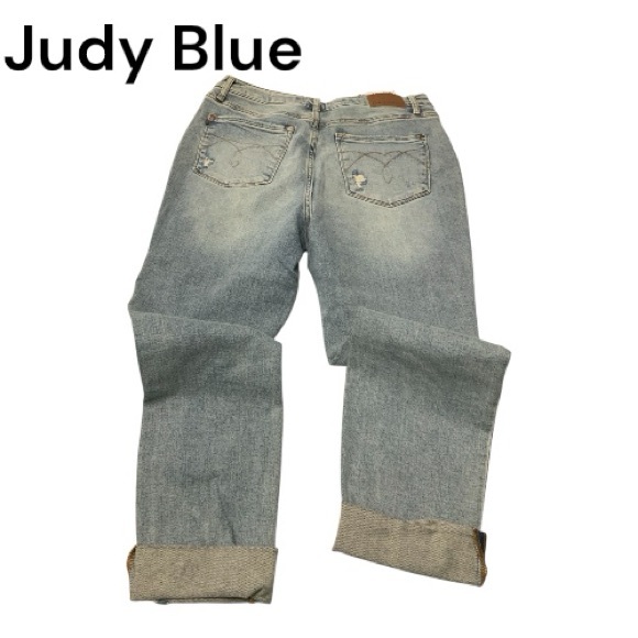 Judy Blue- Holy Grail Boyfriend Fit Light Blue Distressed Boyfriend Jeans 16 NWT - Picture 2 of 6